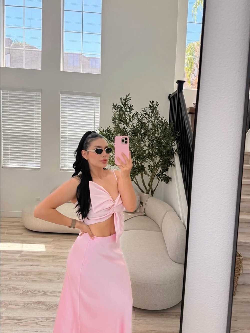 Zara Light Pink Satin Two-Piece Nightdress Set